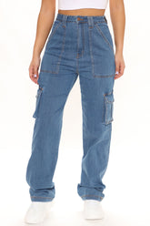 Won't Be Knocked Down Cargo Boyfriend Jeans - Medium Blue Wash Ins Street